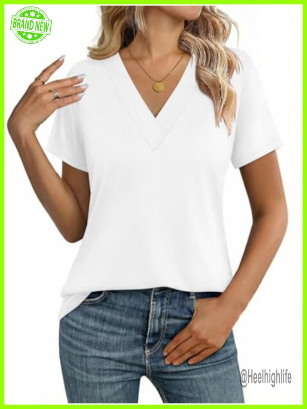 Womens Short Sleeve V Neck T Shirt Soft Stretchy Summer Top Casual Tee